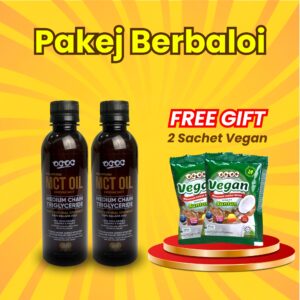 Pakej Berbaloi: 2 x MCT Oil, free 2 sachet Vegan